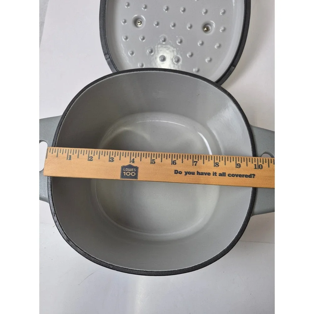 Pampered Chef Gray Enameled Cast Iron Dutch Oven Pot with Lid Gold Handle 2qt